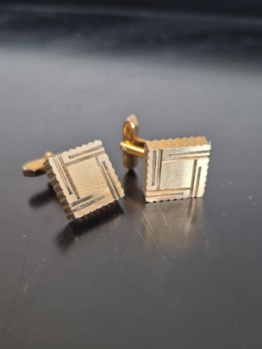 Gold-Tone Square Textured Cufflinks for Men
